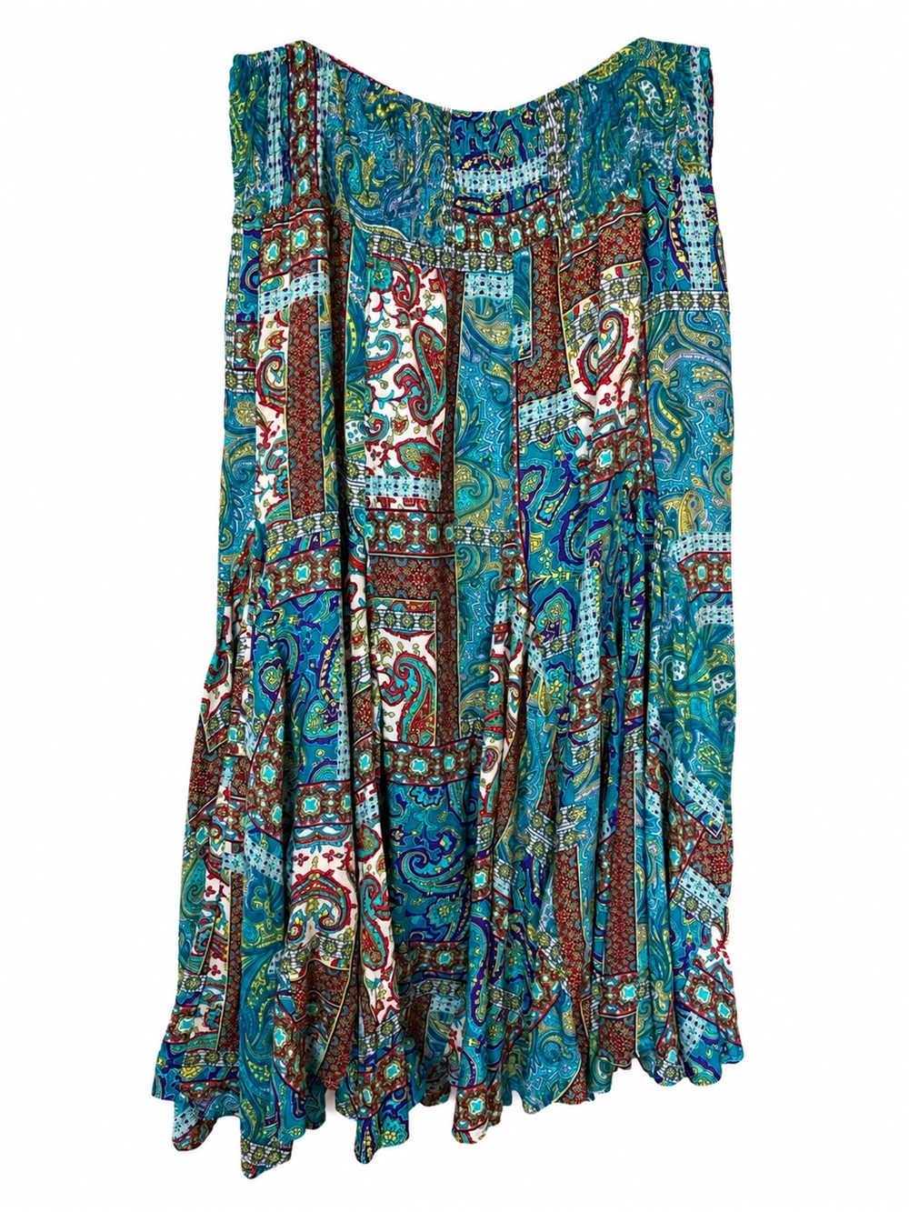 Caleooa Boho Paisley Patchwork Midi Skirt Sz Large Flowy Lined Hippie Gypsy